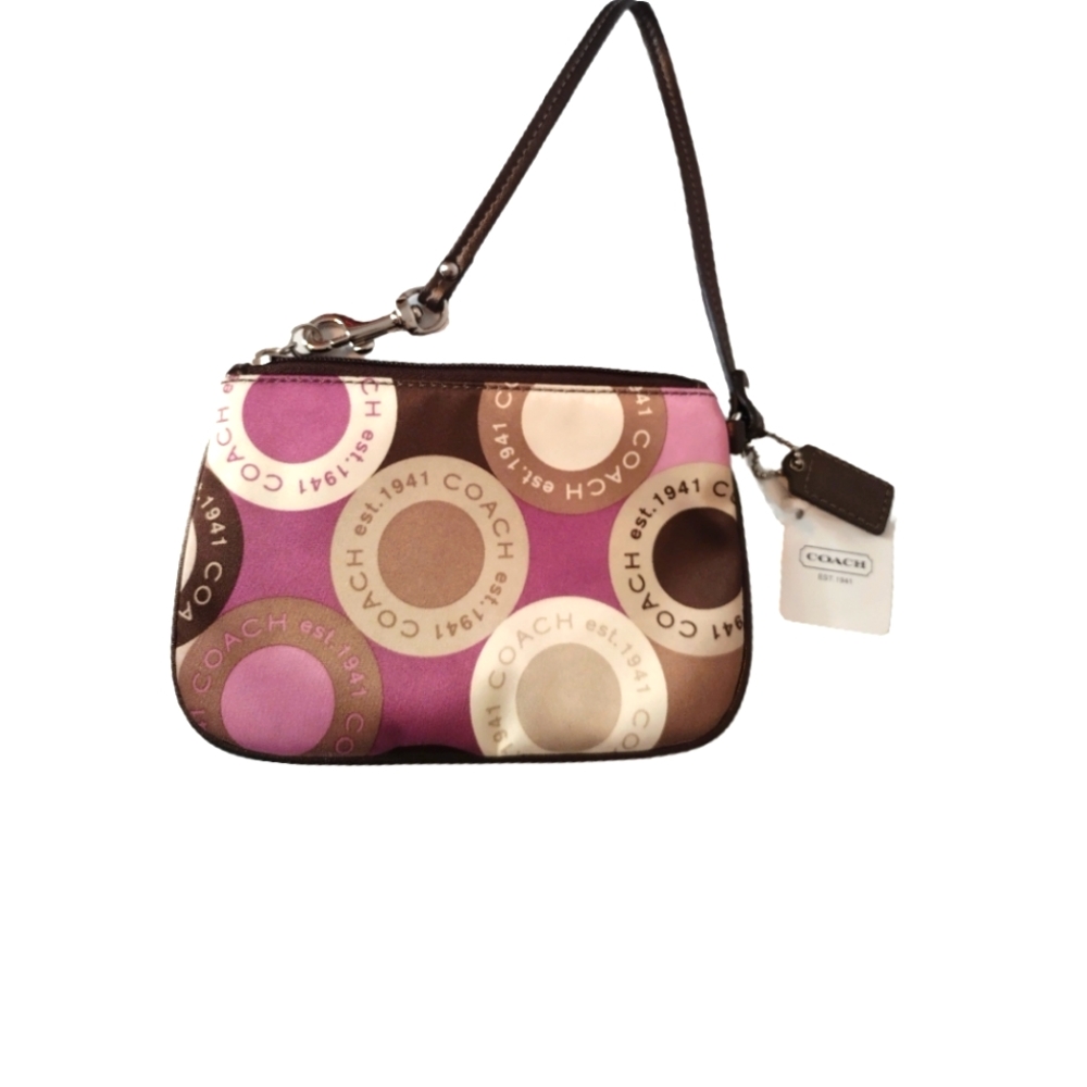 COACH Pink and Brown Wristlet NWT